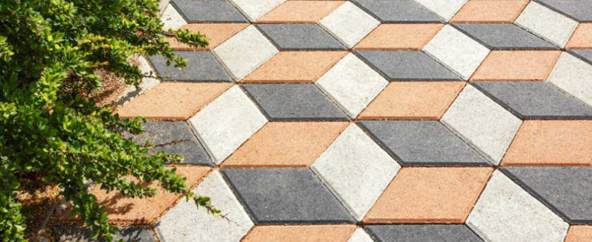 Colorful concrete pavers with optical illusion